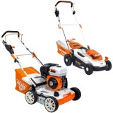 Ruris RXH999 + RXI3324e - Scarificator cu motor pe benzina 4 timpi 5.3 CP 40 cm + Masina de tuns iarba cu 1 acumulator Li-Ion 20 V 4 Ah 33 cm 30 l
