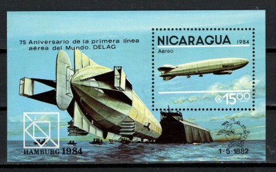 Nicaragua 1984 - Zepelin, Expo Hamburg, transport, colita neuzata foto