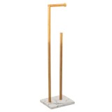 Suport hartie igienica 5Five Lea cu spatiu depozitare, bambus, 22x18x78 cm, alb si maro Household NewTrend