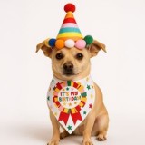Set Aniversar C&acirc;ine cu Bandana și Coif Happy Birthday cu Efect Sonor, CMCLASS