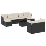Cumpara ieftin Set canapele de gradina cu perne, 10 piese, negru, poliratan