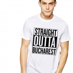 Tricou alb barbati - Straight Outta Bucuresti - M