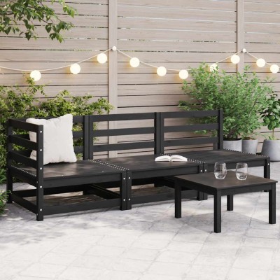 vidaXL Set mobilier de grădină, 3 piese, negru, lemn masiv de pin foto