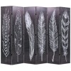 VidaXL Paravan cameră pliabil, negru&amp;alb, 228 x 170 cm, imprimeu pene