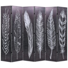 vidaXL Paravan cameră pliabil, negru&amp;alb, 228 x 170 cm, imprimeu pene