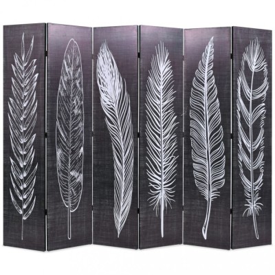 vidaXL Paravan cameră pliabil, negru&amp;amp;alb, 228 x 170 cm, imprimeu pene foto