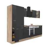 Mobilier de bucătărie Yorki 310, corp din stejar Sonoma, fațadă antracit cu finisaj satinat, cu element inferior pentru cuptor și dulap cu rafturi, fă