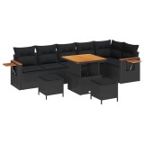 vidaXL Set de canapele pentru grădină cu pernă 9 pcs Negru 3363189