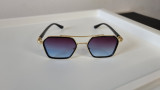 Ochelari de soare Metal Frame - Rama aurie Lentile albastre degrade, Rectangulara, Unisex, Protectie UV 100%