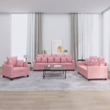 vidaXL Set de canapele cu perne, 3 piese, roz, catifea