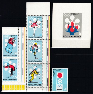 ROMANIA 1971 LP 778 LP 779 J.O. DE IARNA SAPPORO SERIE SI COLITA MNH foto