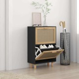 Pantofar, negru, 52x25x80 cm, lemn prelucrat și ratan natural