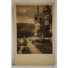 COLECTIA C. STEFANOVICI , CASTELUL PELES , FATADA SI TERASE , CARTE POSTALA ILUSTRATA , INTERBELICA