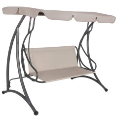 Leagan de gradina 190x115x176 cm, pentru 3 persoane, copertina reglabila, perne incluse, cadru otel si material impermeabil, bej Household NewTrend