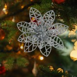 Ornament de Craciun - cu cleme - floare cu sclipici - argintiu - 3 buc/pachet Best CarHome