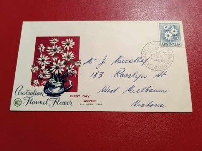 Australia 1959 - floarea de flanel, FDC circulata foto