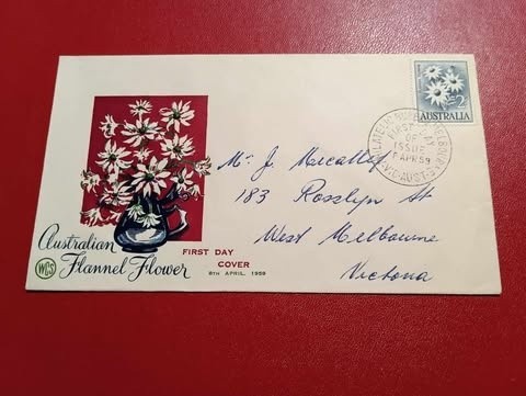 Australia 1959 - floarea de flanel, FDC circulata