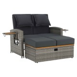 Cumpara ieftin Canapea gradina multifunctionala ratan sintetic textil lemn Malory 115/173x69x92 cm, 99x55,5x33 cm