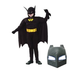Set masca LED si costum carnaval Batman cu muschi pentru copii, negru, 7-9 ani, 120-130 cm