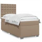 vidaXL Pat box spring cu saltea, cappuccino, 100x200cm piele ecologică 3293011