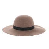 Palarie bej cu bor larg si banda neagra contrastanta