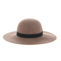 Palarie bej cu bor larg si banda neagra contrastanta