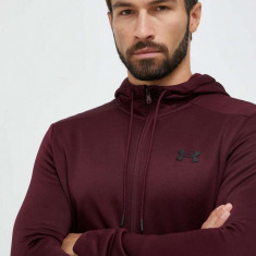 Under Armour bluză trening culoarea bordo, cu glugă, neted