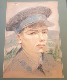 EUGEN STEFAN BOUSCA-PORTRET MILITAR- FRATELE ARTISTULUI-PASTEL/H&Acirc;RTIE, Portrete, Realism