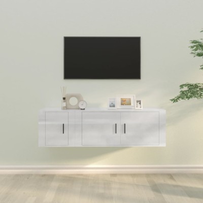 Set dulap TV, 2 piese, alb extralucios, lemn prelucrat foto