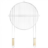Grătar rotund Mirpol 51 cm, cu m&acirc;ner din lemn, material oțel