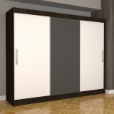 Dulap Dormitor Nova Eco 250 cm x 200 cm , fara oglinda , wenge cu usi glisante alb gri