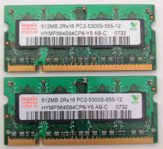 2 memorii laptop DDR2 HYNIX 512MB 2Rx16 PC2-5300S-555-12 foto