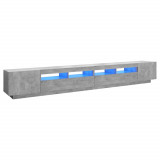 Comodă TV cu lumini LED, gri beton, 300x35x40 cm