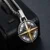 Lant Barbati Inox, Pandantiv Busola Viking, Design Nordic, Placat Aur &amp;