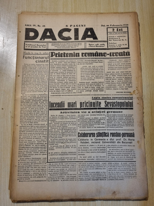 Dacia 26 februarie 1942-discursul lui roosevelt,oravita,stiri de pe front