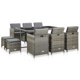 Set mobilier de exterior cu perne, 11 piese, gri, poliratan, vidaXL