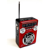 Radio FM X-Bass Waxiba, 88-108 mHz, acumulator reincarcabil, USB, SD, MMC, MP3, mufa jack, lanterna, incarcare rapida, Rosu/Negru