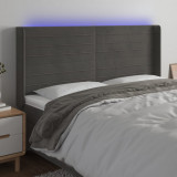 VidaXL Tăblie de pat cu LED, gri &icirc;nchis, 183x16x118/128 cm, catifea