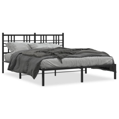 vidaXL Cadru de pat metalic cu tăblie, negru, 150x200 cm foto