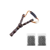 Cumpara ieftin Set praștie din lemn si 200 bile metalice 10 mm pentru airsoft si prastie, 19 cm, Maro