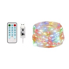 Instalatie Craciun, 15 metri, 150 LED-uri, multicolor RGB, sincronizare muzica, telecomanda 8 functii, USB, fir cupru, liniar, interior/exterior, Flip foto