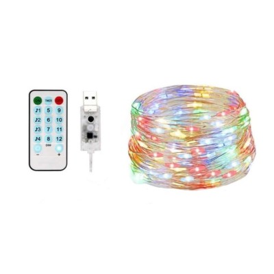 Instalatie Craciun, 15 metri, 150 LED-uri, multicolor RGB, sincronizare muzica, telecomanda 8 functii, USB, fir cupru, liniar, interior/exterior, Flip foto