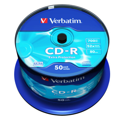 Set 50 CD-R 52X 700 Mb , Verbatim Extra Protection 43351 , inscriptibil , cu logo , ambalare cake box foto