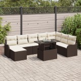 Set de sofa pentru grădină vidaXL cu perne Maro din ratan poliester, Sofa pentru grădină vidaXL cu două locuri și perne Maro din ratan poliester