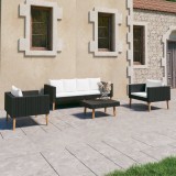 vidaXL Set mobilier de grădină cu perne, 4 piese, negru, poliratan 3059334