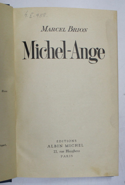 MICHEL - ANGE par MARCEL BRION , 1939
