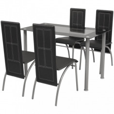 Set masa si scaune din lemn de pin cinci piese Negru foto