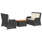 Set mobilier de gradina cu perne, 3 piese, negru, poliratan