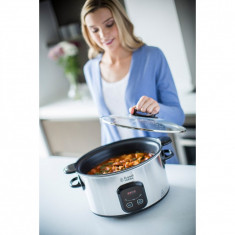 Slow cooker Russell Hobbs MaxiCook 22750-56, 6 L, 3 setari, Oala detasabila, Control digital, Inox foto