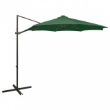 VidaXL Umbrelă suspendată cu st&acirc;lp și LED-uri, verde, 300 cm